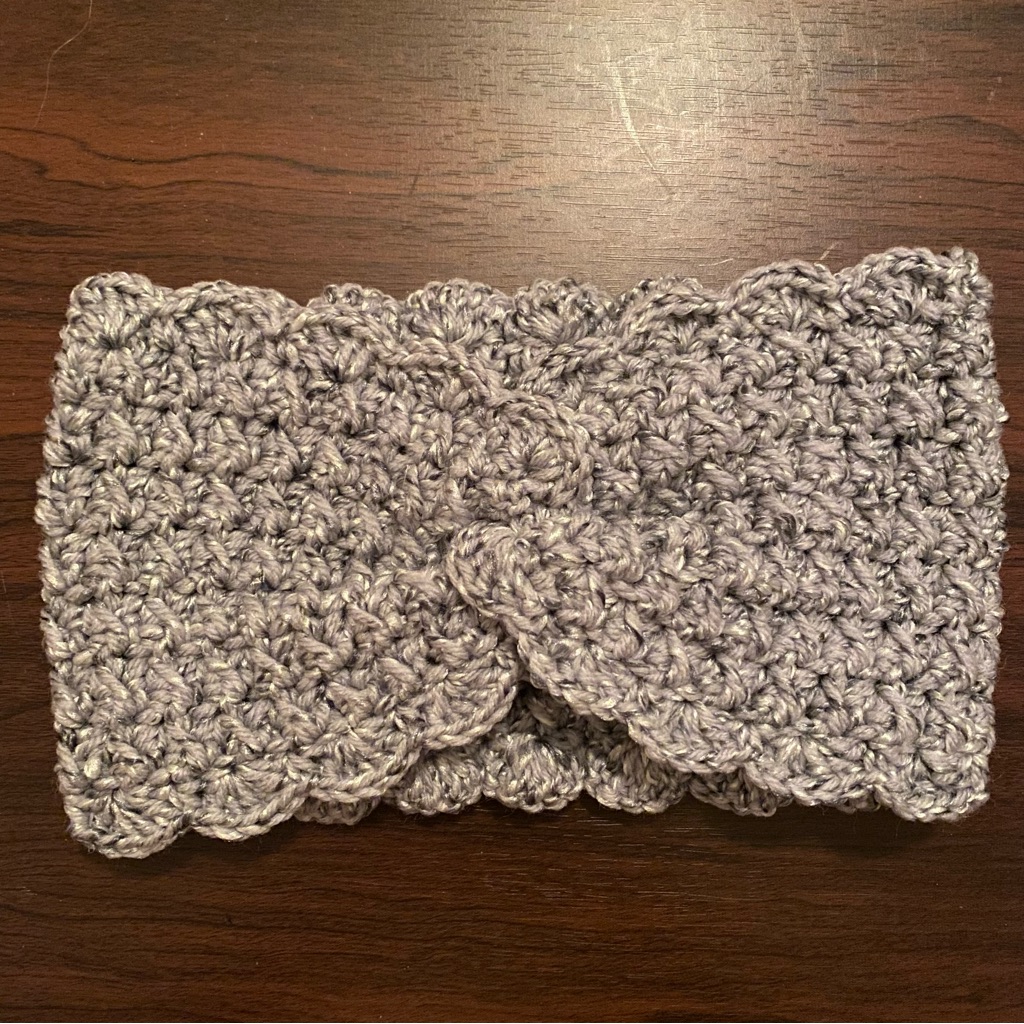 Handmade Crochet Heather Gray Grit Stitch Scallop Edge Headband Ear Warmer